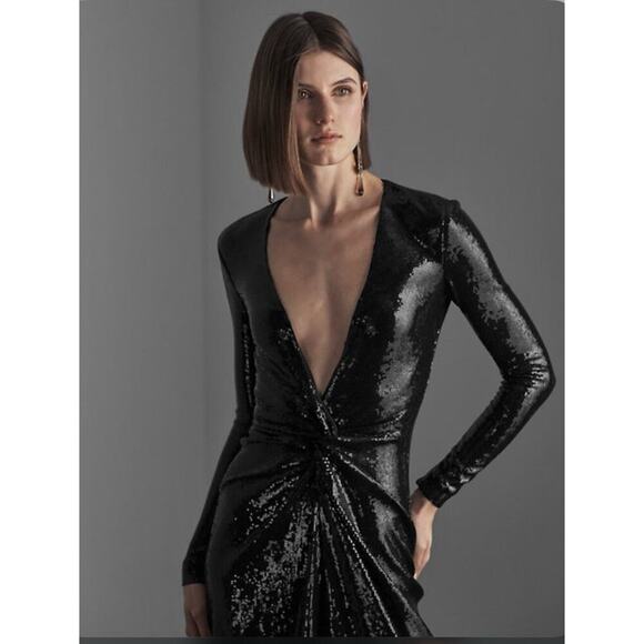 Ralph Lauren Collection Purple Label Black Sequin Cocktail Midi Dress Gown 2 XS - Picture 4 of 8